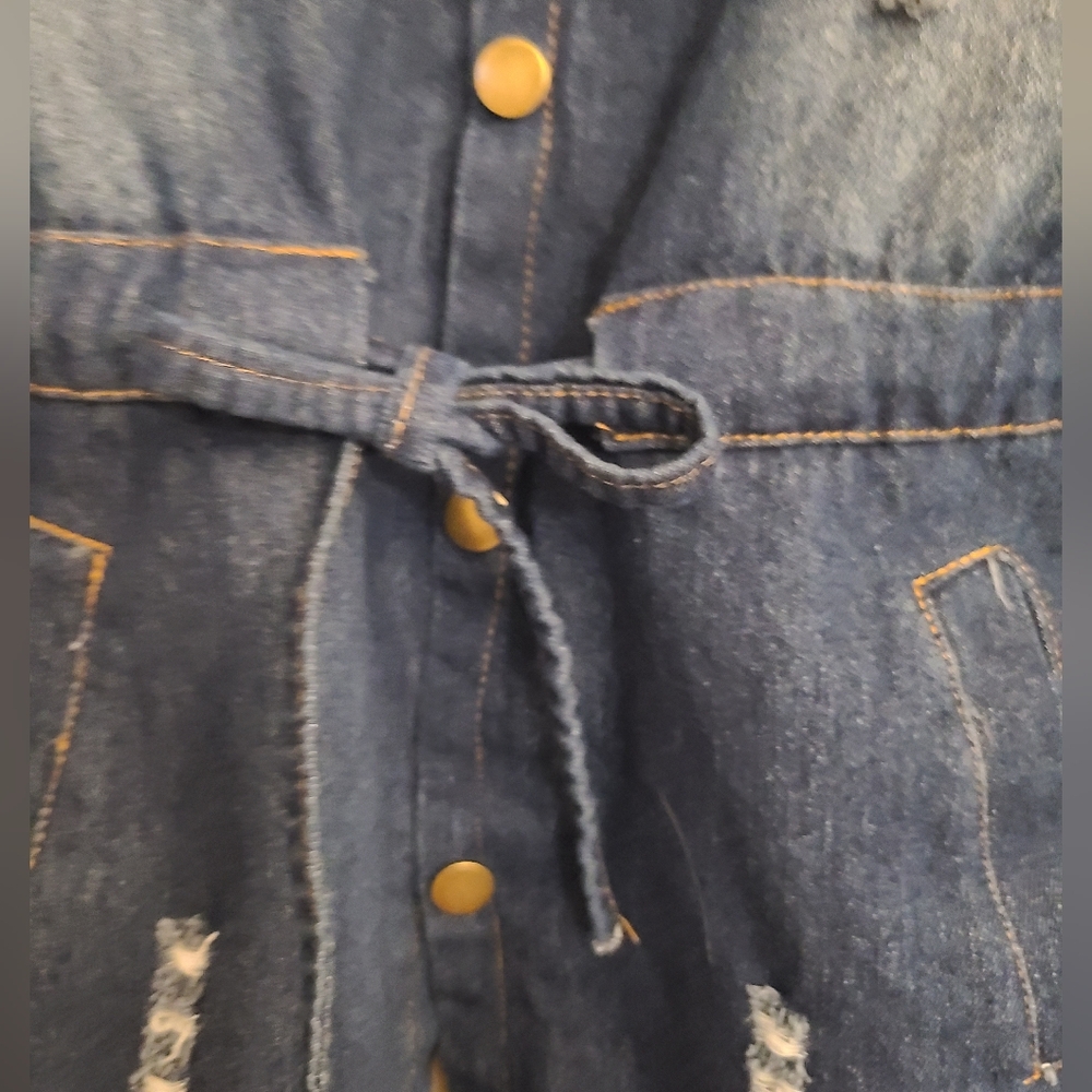 Denim Kids Jacket with Faux Fur Hood‎ Faded And Distressed Sz XL - Picture 6 of 12